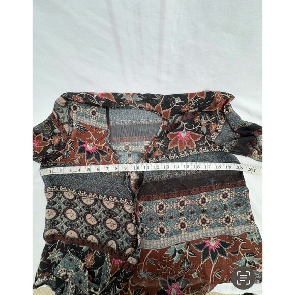 Penelope Boho Bell Sleeve Sheer Top Cover Size M Earthy Bohemian Floral - Picture 8 of 9